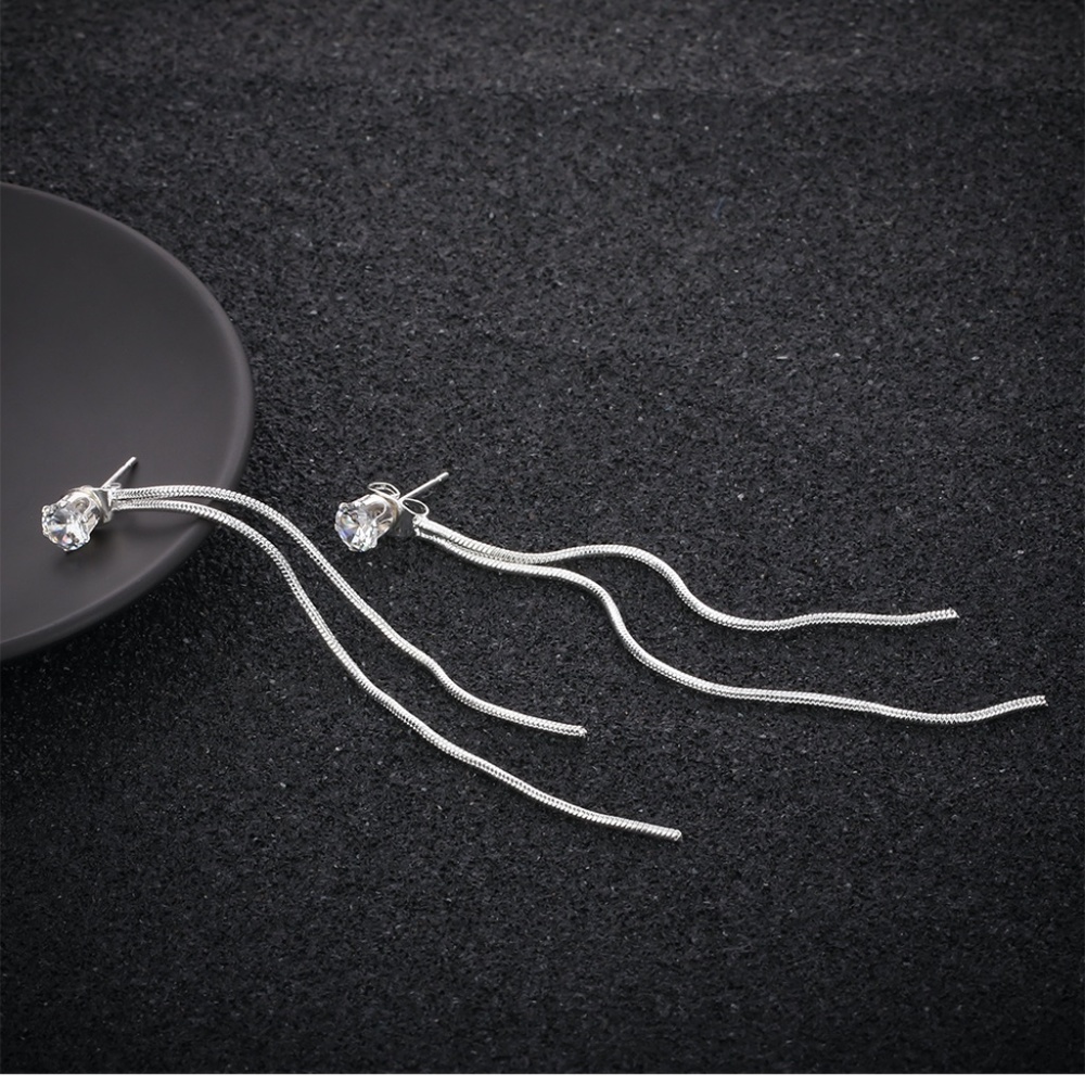 'Elise' Drop Silver Crystal Snake Chain Earrings - Picture 10 of 10